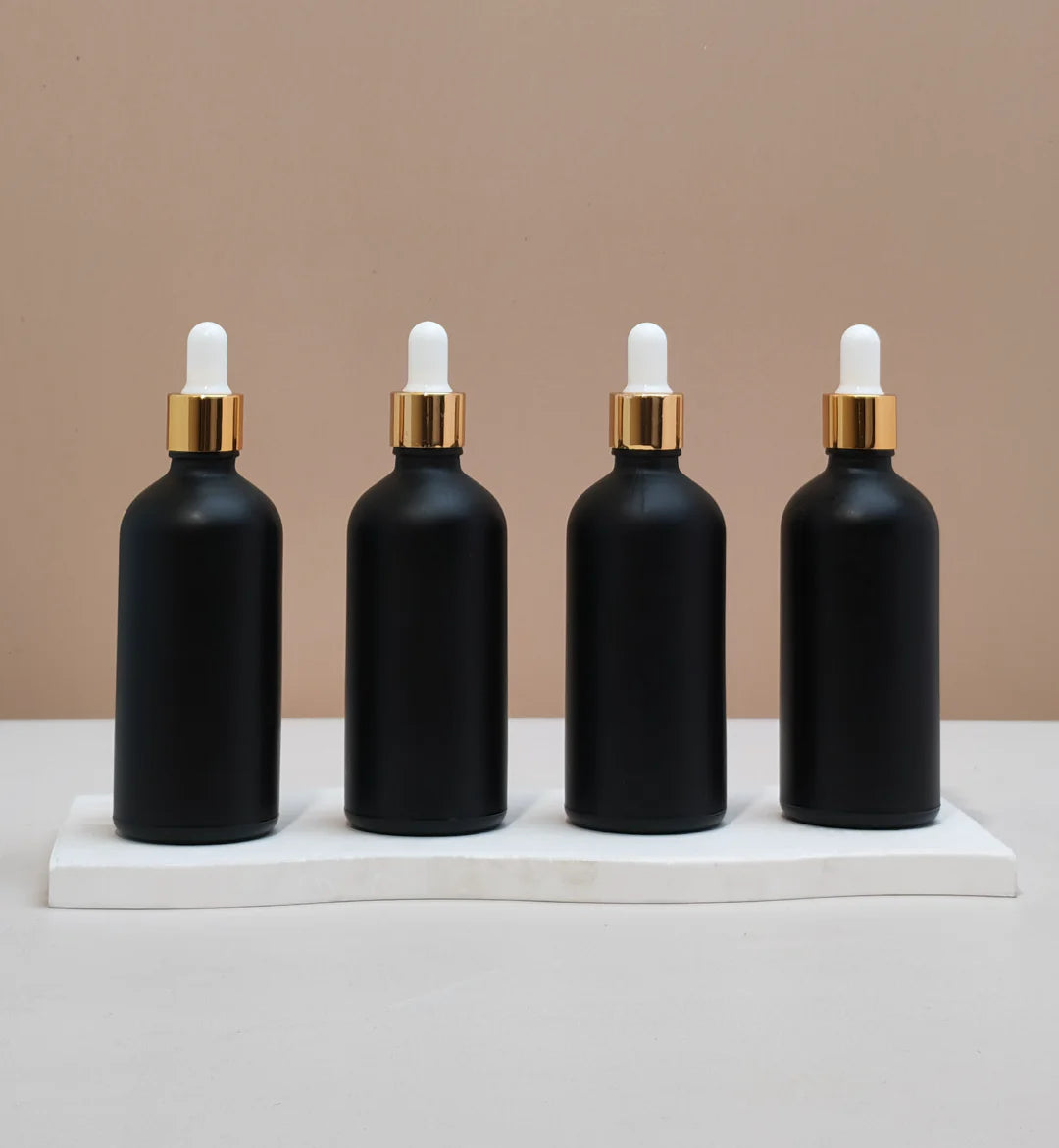 100Ml Glass Bottle With Gold White Dropper (Round)