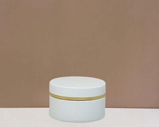 100g Plastic Jar With White Lid and Gold Strip