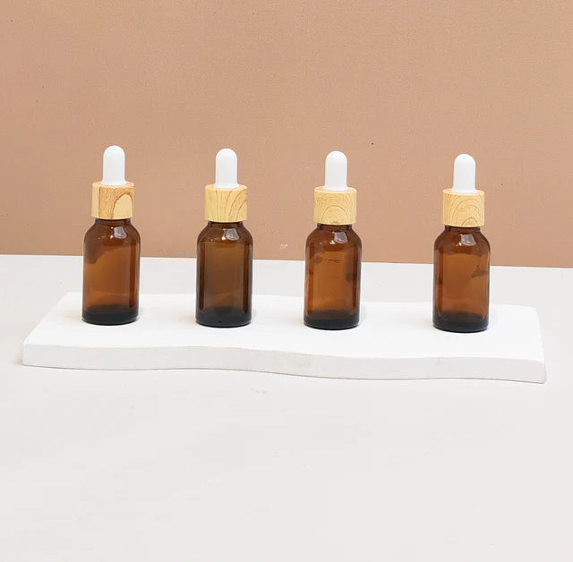 15ML Glass Bottle With Bamboo White Dropper (Round)