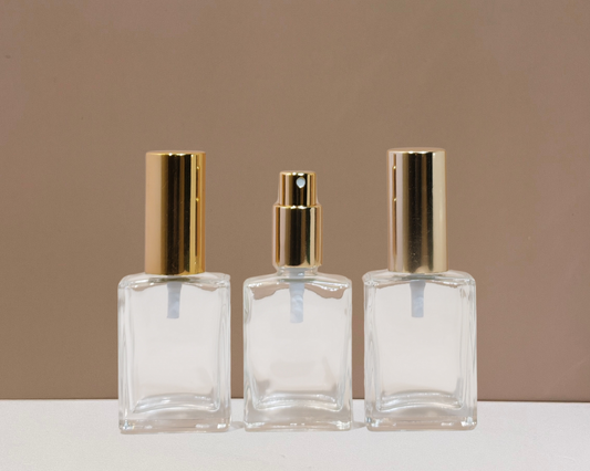 30ml Rectangle Glass Bottle with Gold Mist Sprayer