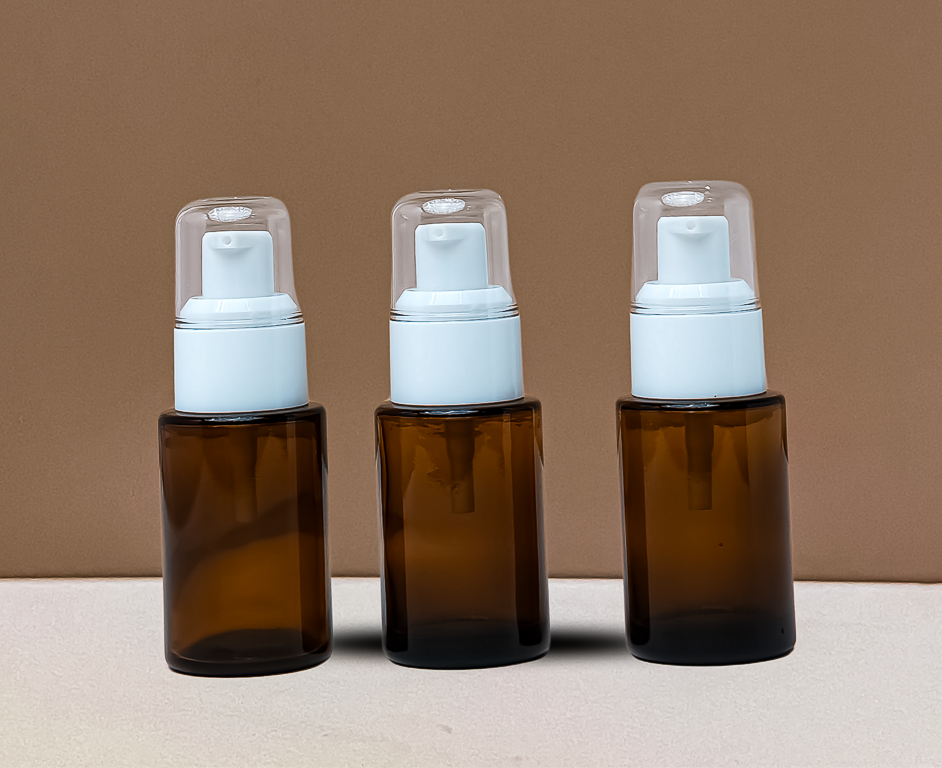 30ML Glass Bottle With White Treatment Pump (Flat)