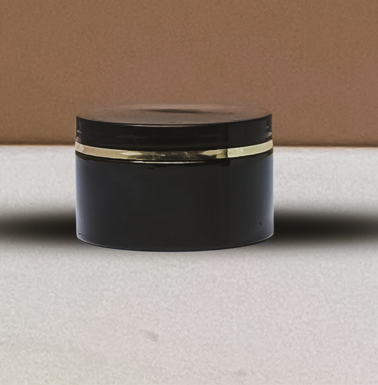 250g Wide Plastic Jar Black Lid With Gold Strip