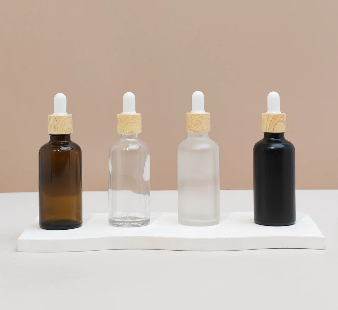 50ML Glass Bottle With Bamboo White Dropper (Round)