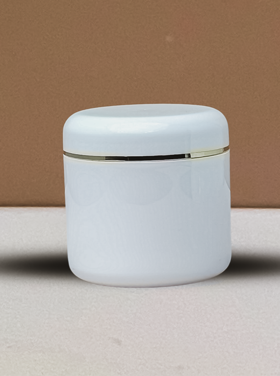500g White Plastic Jar With Gold Strip