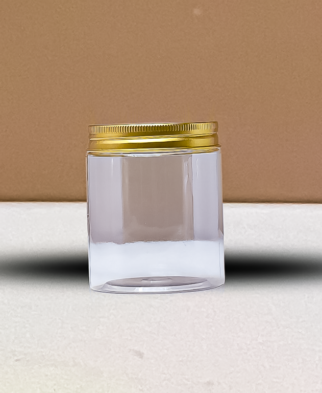 <tc>250g Tall Plastic Jar With Gold Aluminium Lid</tc>