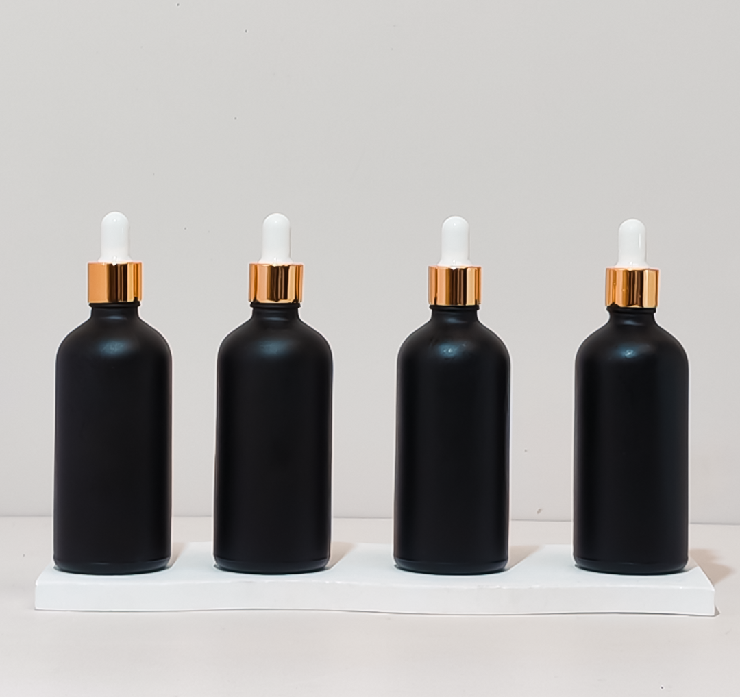 100Ml Glass Bottle With Gold White Dropper (Round)