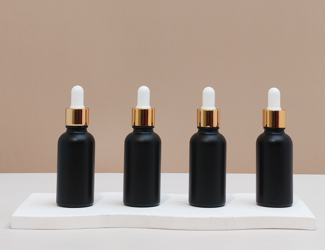 30Ml Glass Bottle With Gold White Dropper (Round)