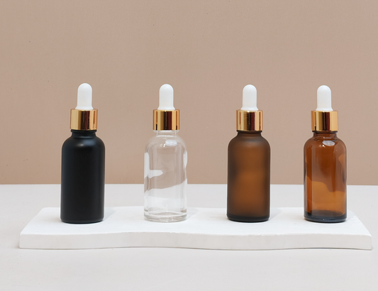 30Ml Glass Bottle With Gold White Dropper (Round)