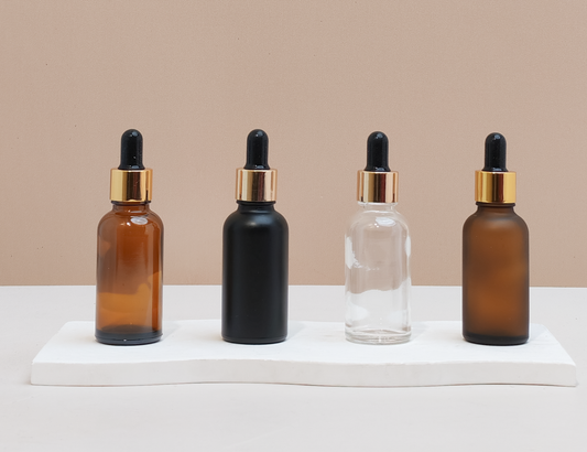 30Ml Glass Bottle With Gold Black Dropper (Round)
