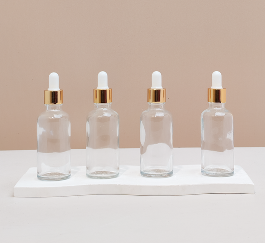 100Ml Glass Bottle With Gold White Dropper (Round)