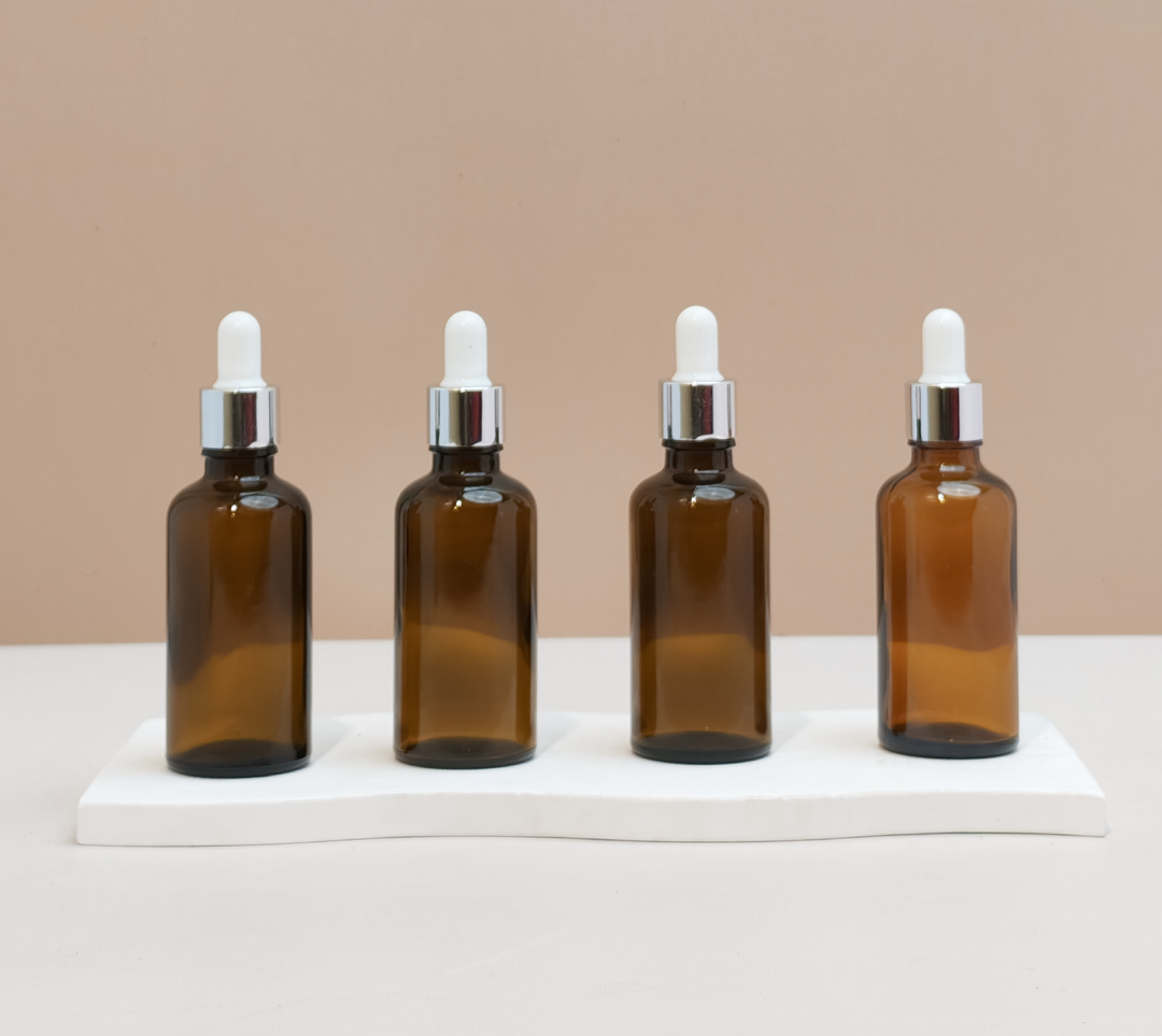 50Ml Glass Bottle With Silver White Dropper (Round)