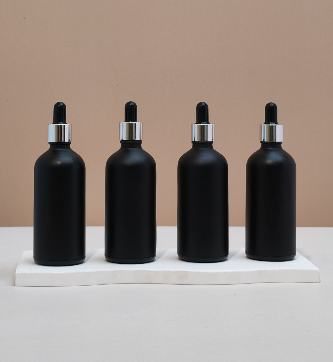 100Ml Glass Bottle With Silver Black Dropper (Round)