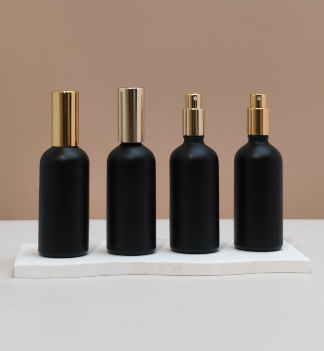 100Ml Glass Bottle With Gold Mist Sprayer (Round)