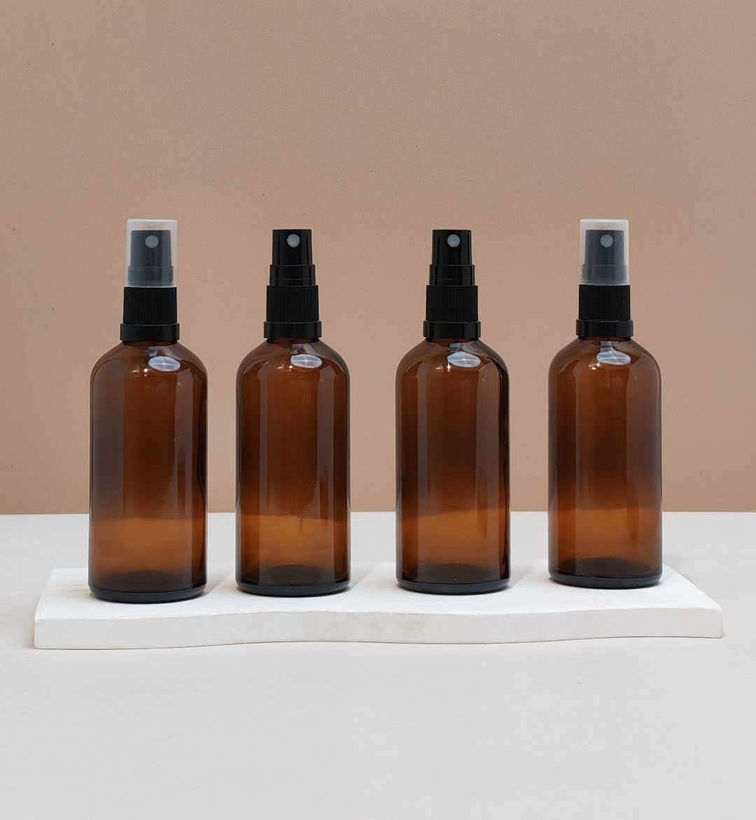 100Ml Glass Bottle With Black Mist Sprayer (Round)
