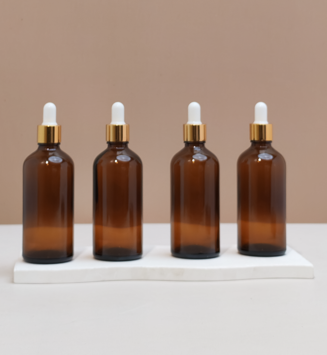 100Ml Glass Bottle With Gold White Dropper (Round)