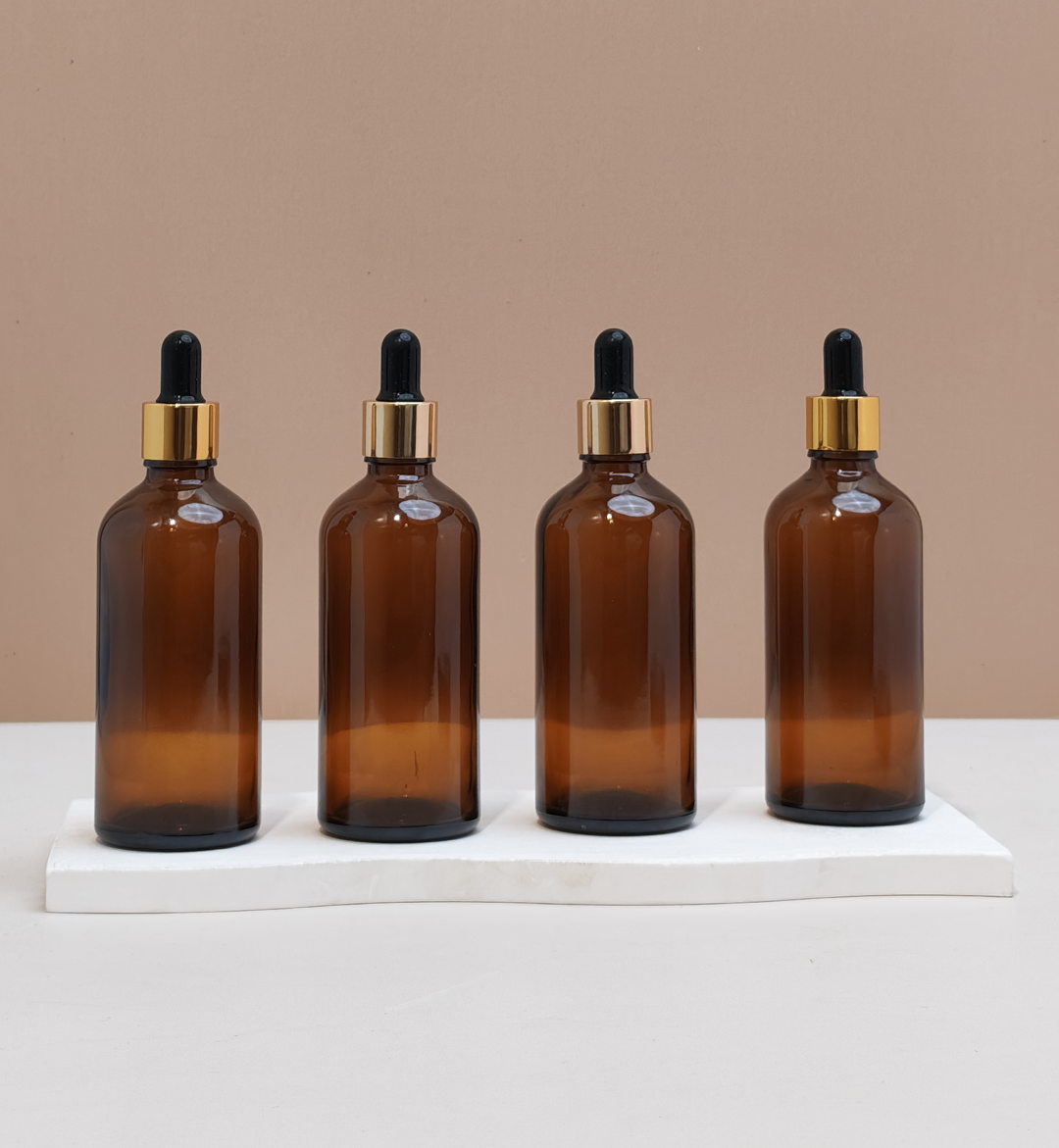 100Ml Glass Bottle With Gold Black Dropper (Round)