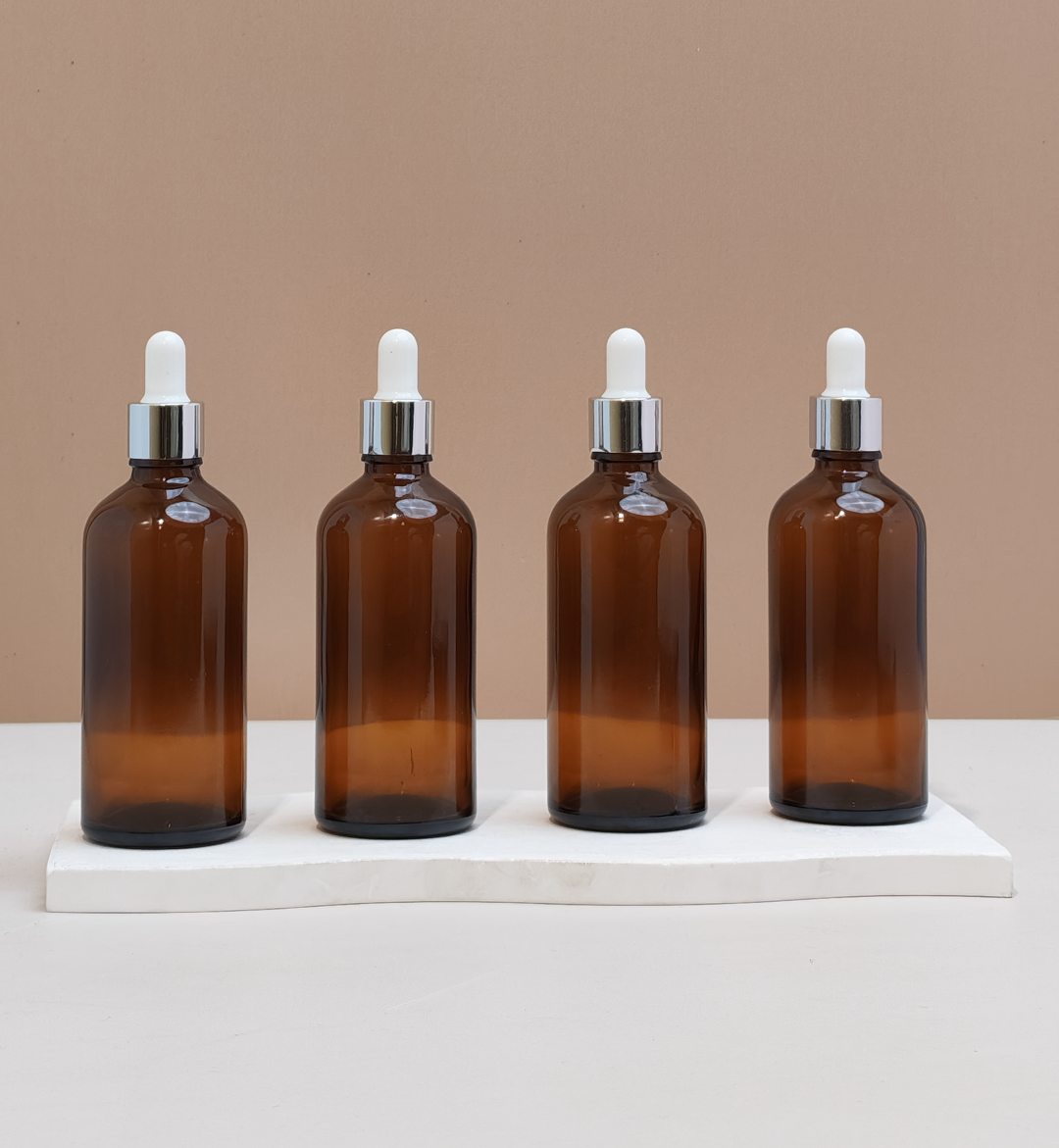 100Ml Glass Bottle With Silver White Dropper (Round)