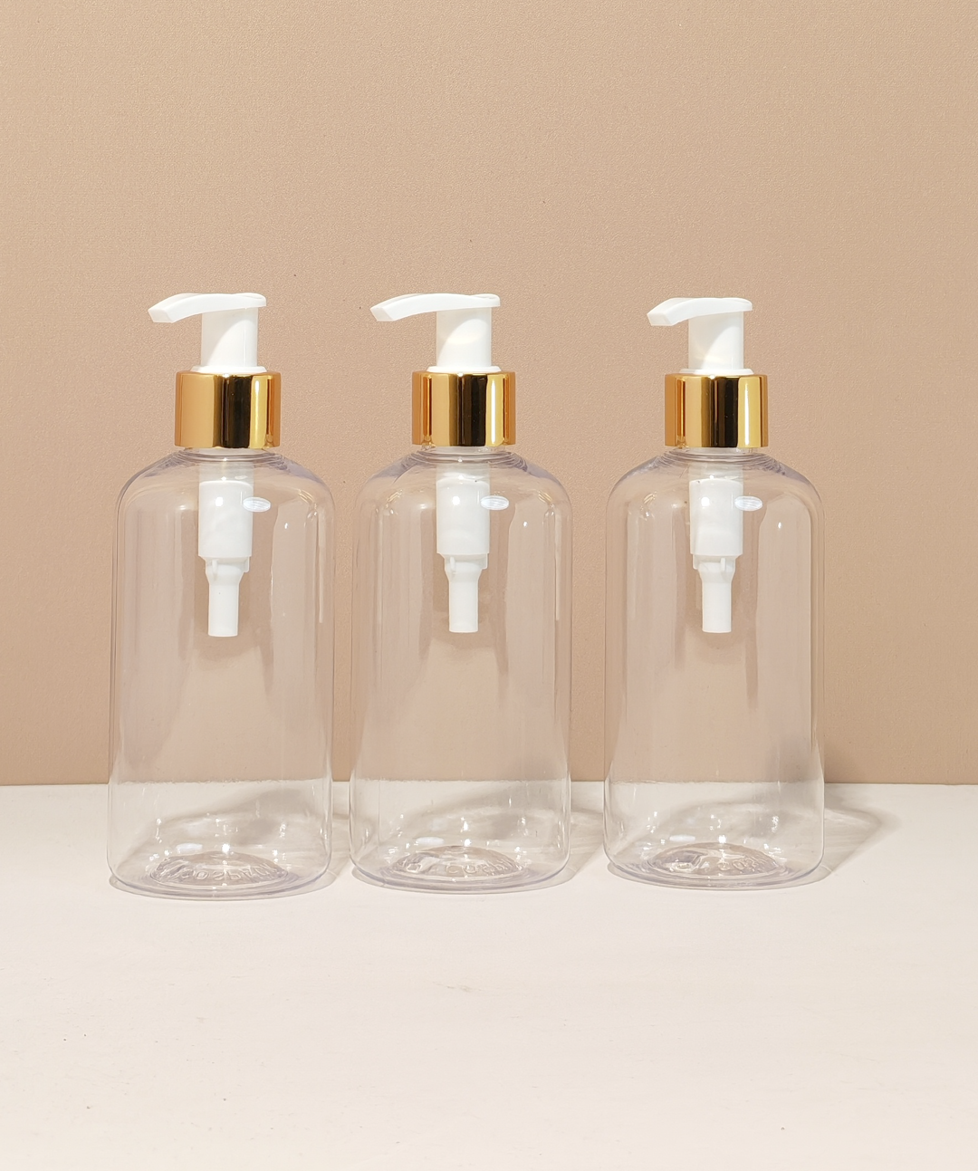 250Ml Short Pet Bottle With Old Gold White Lotion Pump