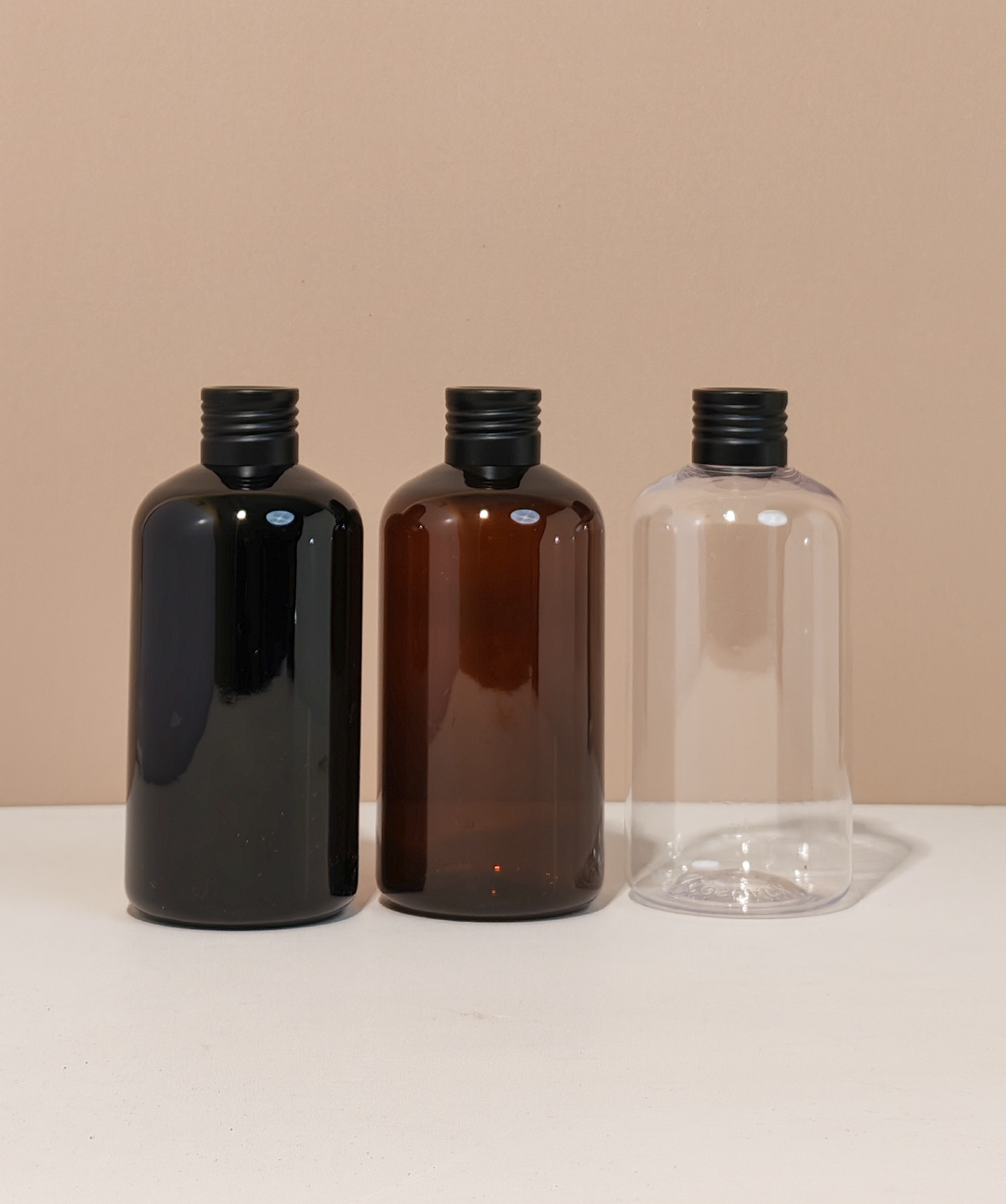 250Ml Short Pet Bottle With Matte Black Aluminium Screw Cap