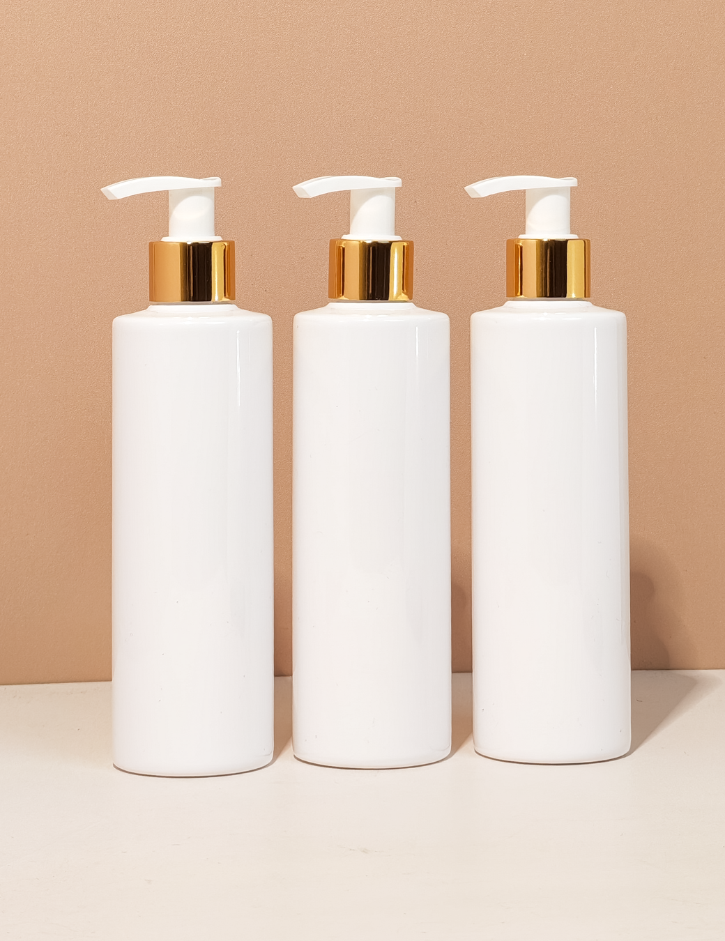 250Ml Tall Pet Bottle With Old Gold White Lotion Pump