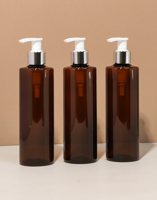 250Ml Tall Pet Bottle With Silver White Lotion Pump