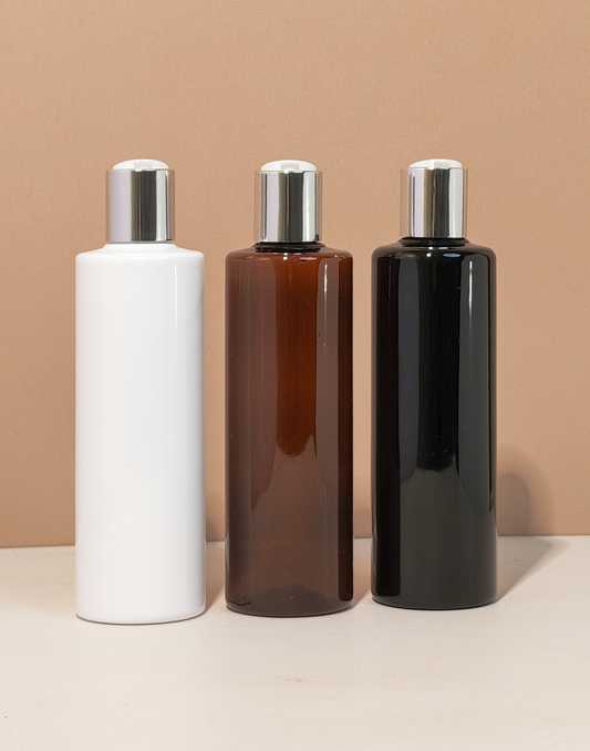 250Ml Tall Pet Bottle With Silver Press Cap