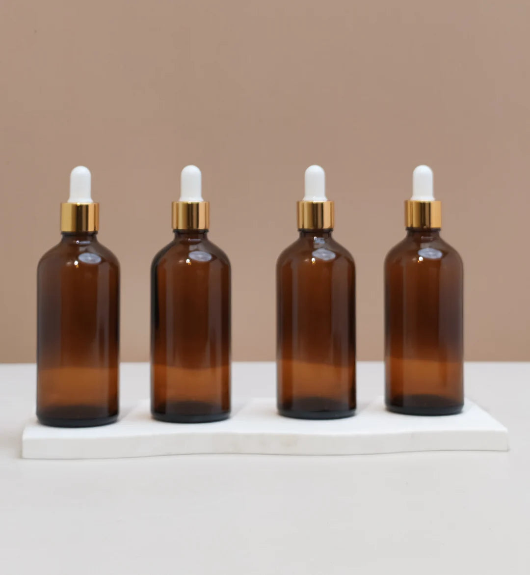 100Ml Glass Bottle With Gold White Dropper (Round)