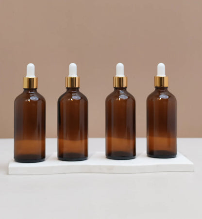 100Ml Glass Bottle With Gold White Dropper (Round)