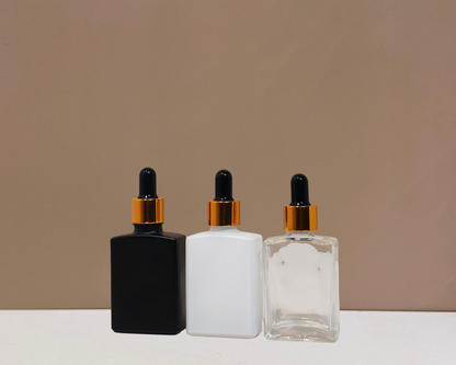 30ml Rectangle Glass Bottle with Gold Black Dropper