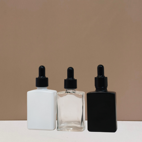 30ml Rectangle Glass Bottle with Black Smooth Dropper