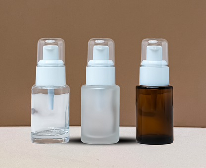 30ML Glass Bottle With White Treatment Pump (Flat)