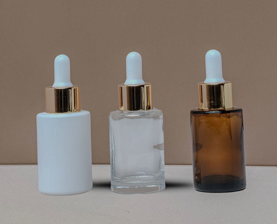 30Ml Glass Bottle With Gold White Dropper (Flat)