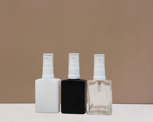 30ml Rectangle Glass Bottle with White Mist Sprayer