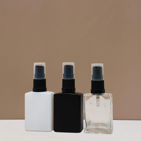 30ml Rectangle Glass Bottle with Black Treatment Pump
