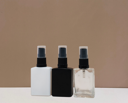 30ml Rectangle Glass Bottle with Black Treatment Pump