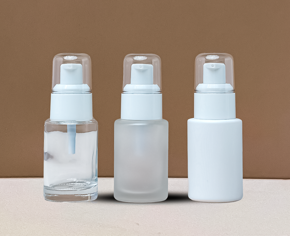 30ML Glass Bottle With White Treatment Pump (Flat)