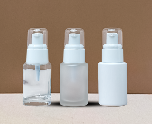 30ML Glass Bottle With White Treatment Pump (Flat)
