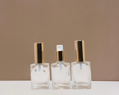 30ml Rectangle Glass Bottle with Gold Treatment Pump