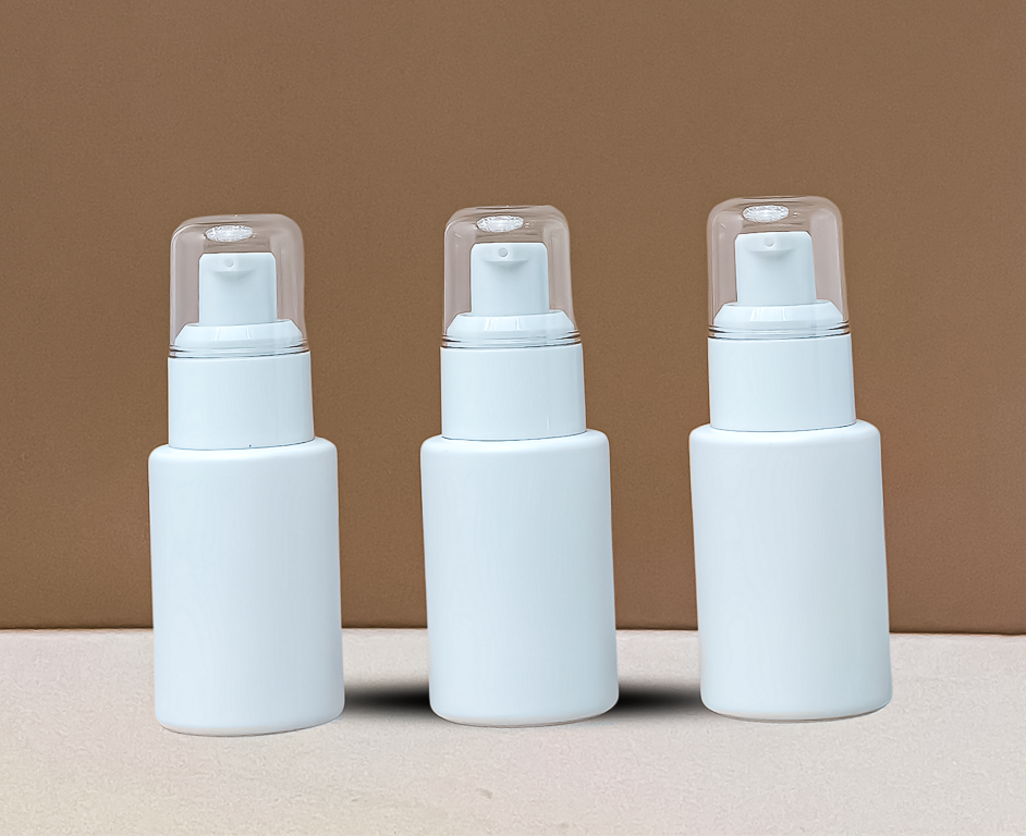 30ML Glass Bottle With White Treatment Pump (Flat)