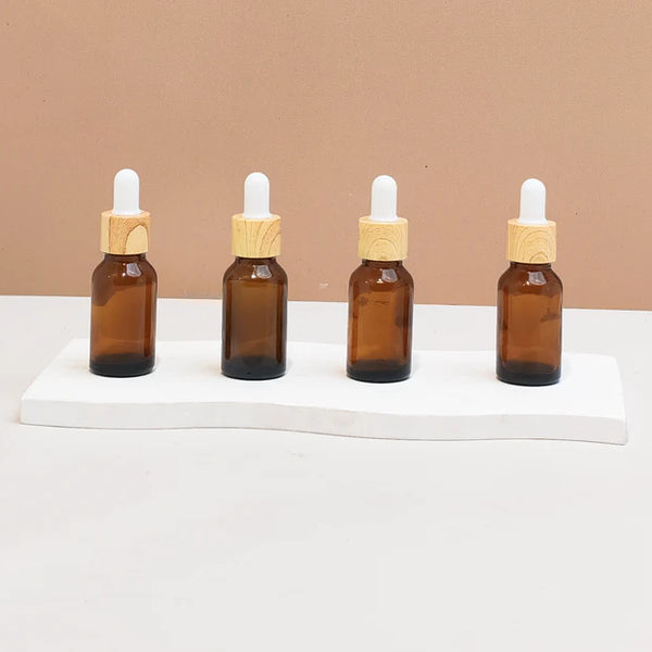 15ML Glass Bottle With Bamboo White Dropper (Round)