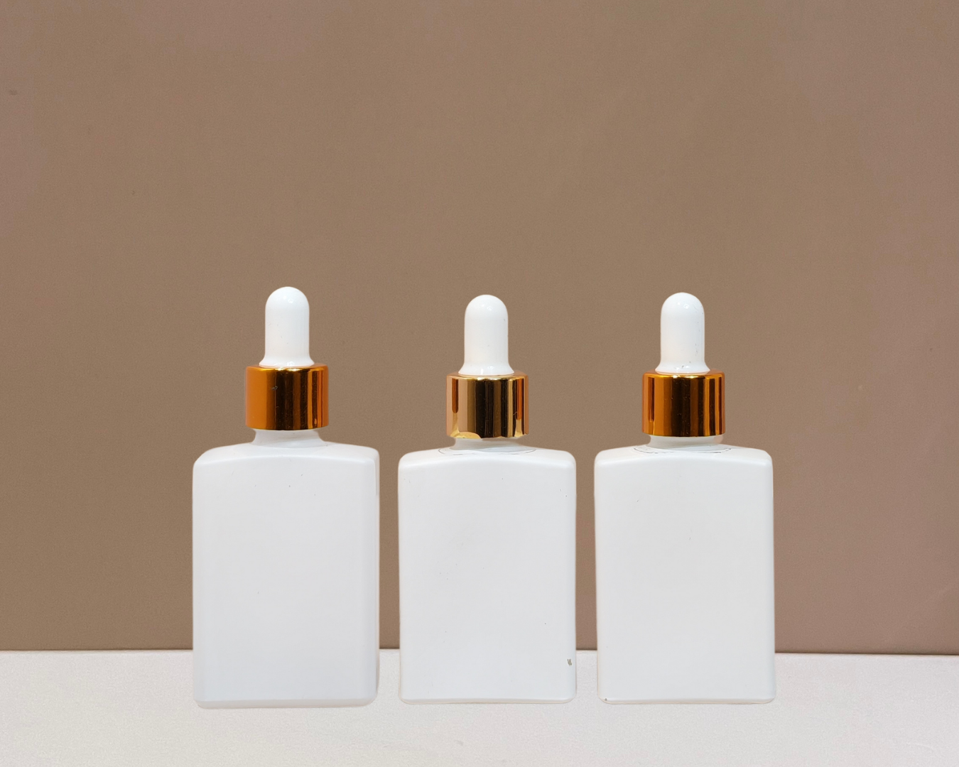 30ml Rectangle Glass Bottle with Gold White Dropper