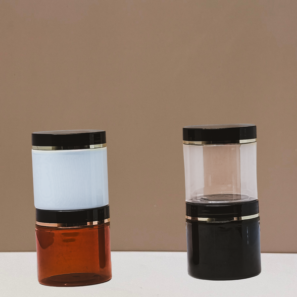 200g Plastic Jar With Black Lid With Gold Strip
