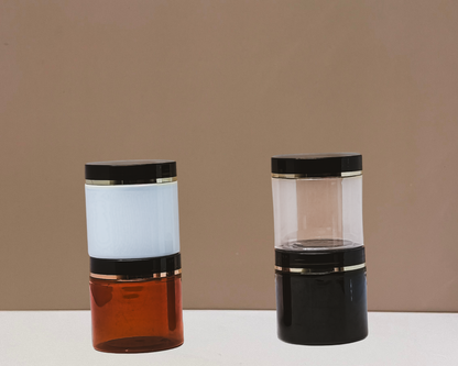 200g Plastic Jar With Black Lid With Gold Strip