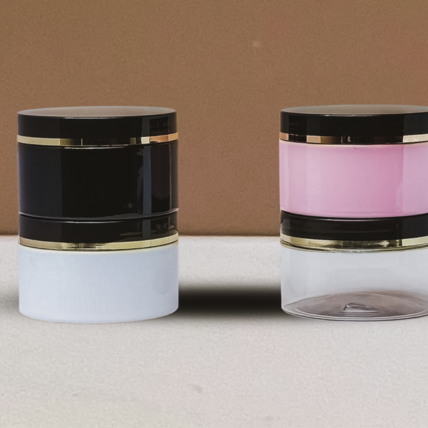 250g Wide Plastic Jar Black Lid With Gold Strip