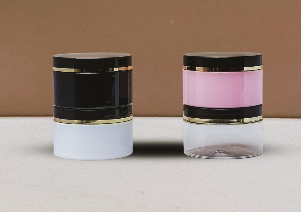 250g Wide Plastic Jar Black Lid With Gold Strip