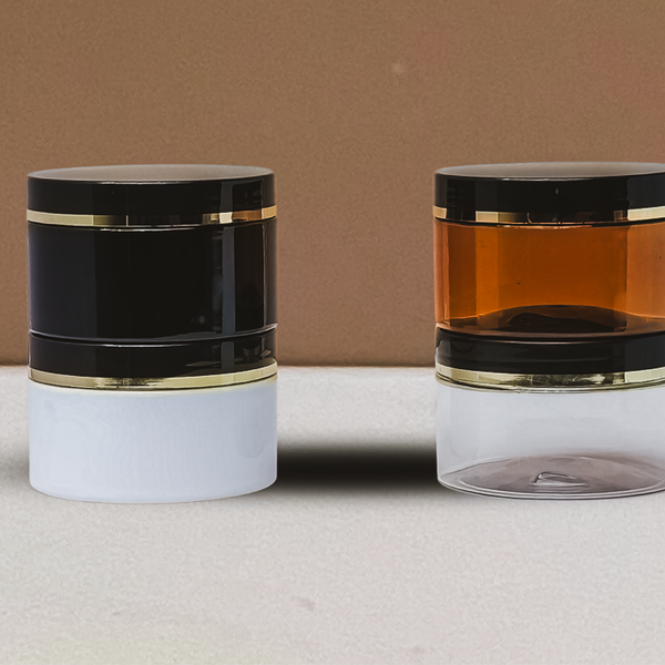 250g Wide Plastic Jar Black Lid With Gold Strip
