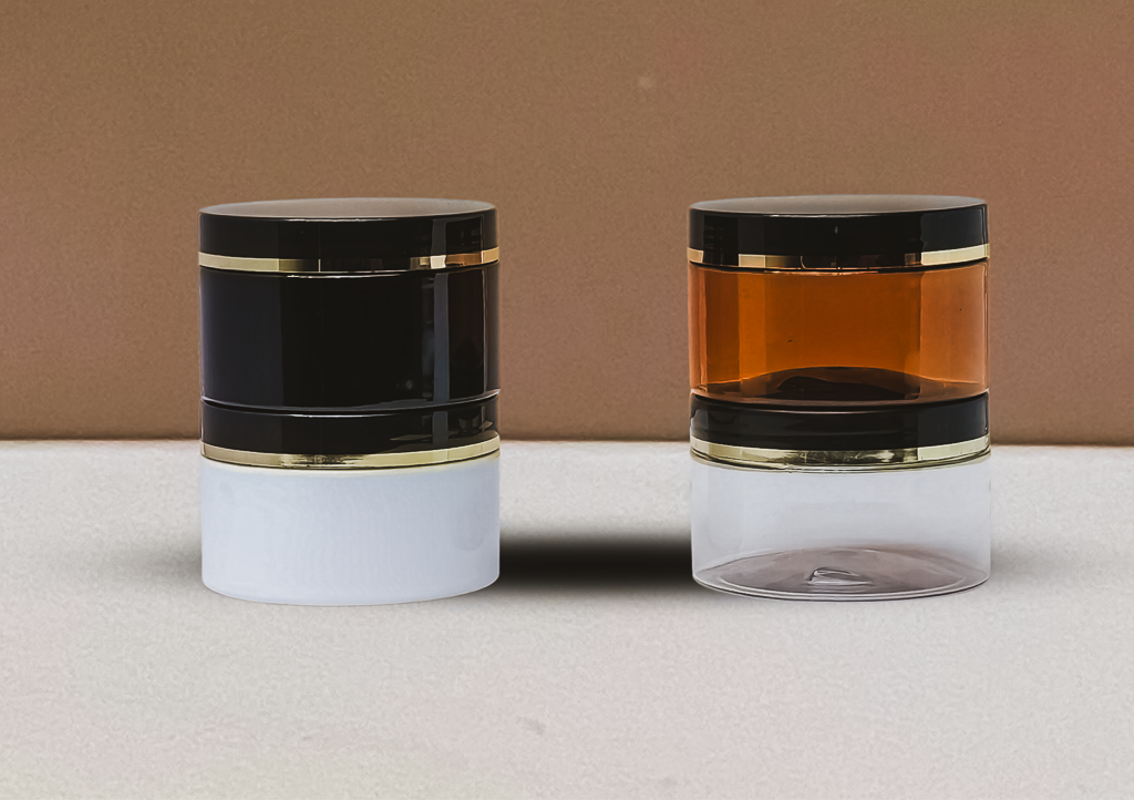 250g Wide Plastic Jar Black Lid With Gold Strip