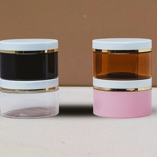 250g Wide Plastic Jar White Lid With Gold Strip