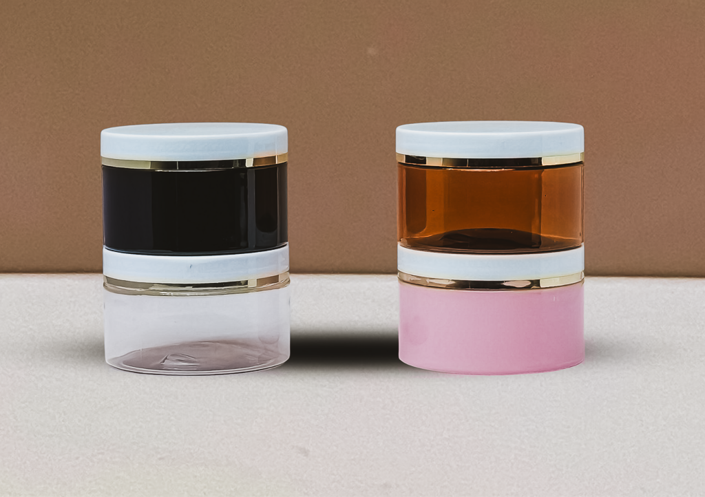 250g Wide Plastic Jar White Lid With Gold Strip