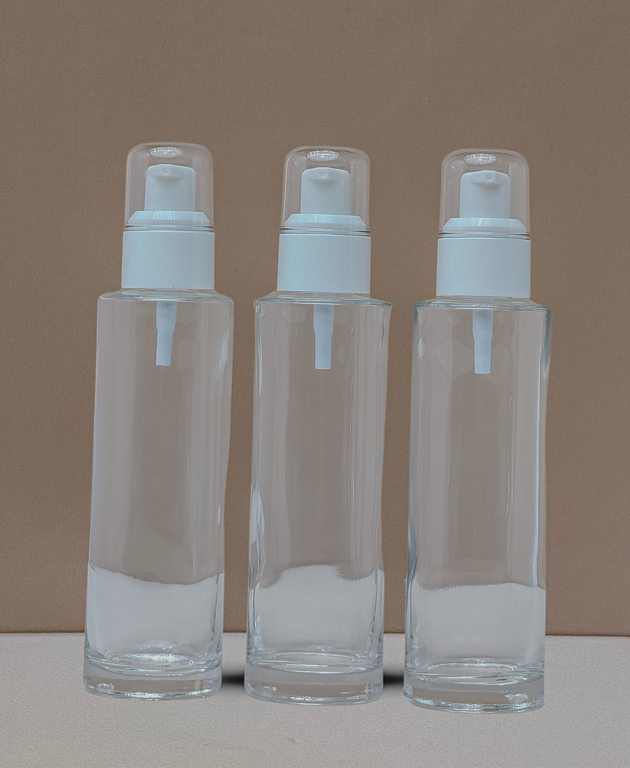 100Ml Glass Bottle With White Treatment Pump (Flat)